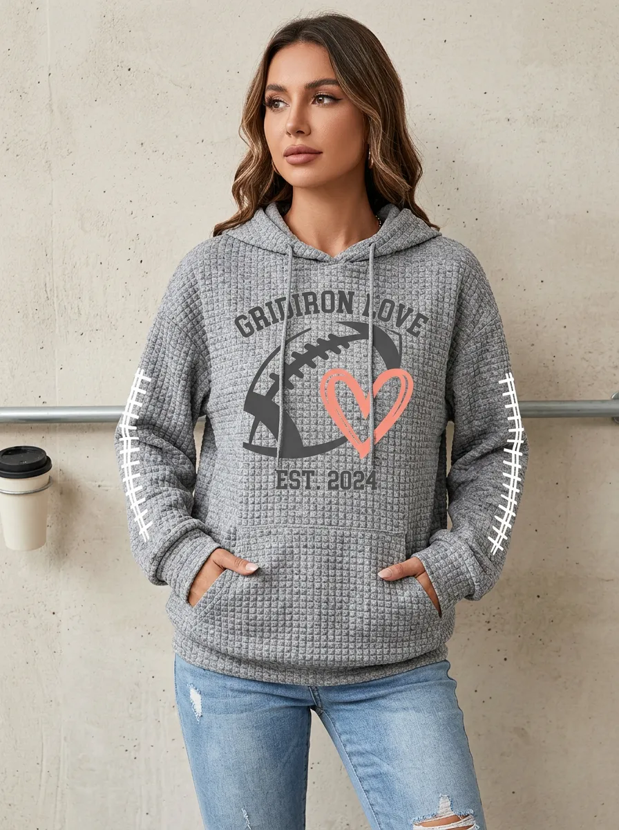 Women's Classic Everyday Gridiron Heart Ball Love Graphic Hoodie