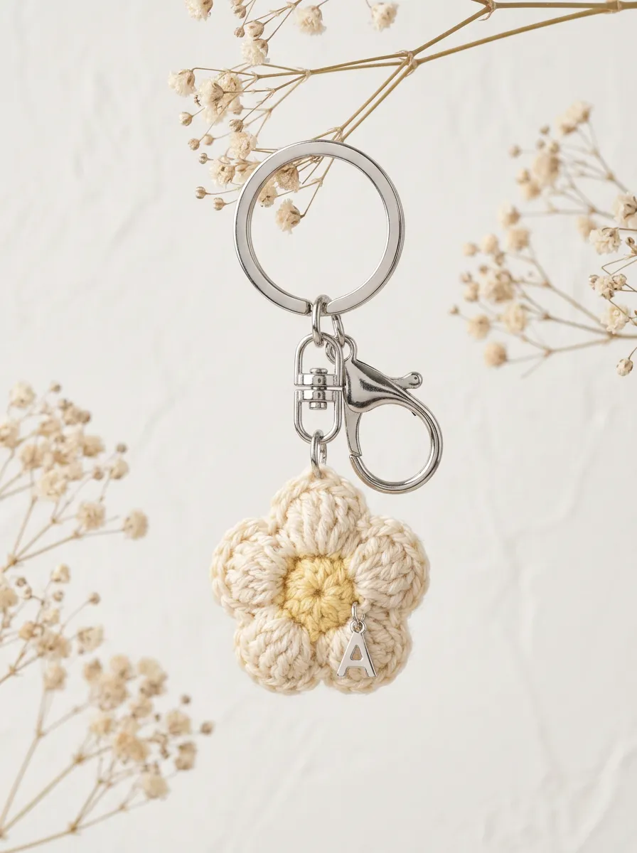 Floral Crochet Initial-Charm Elegant Gift Keychain