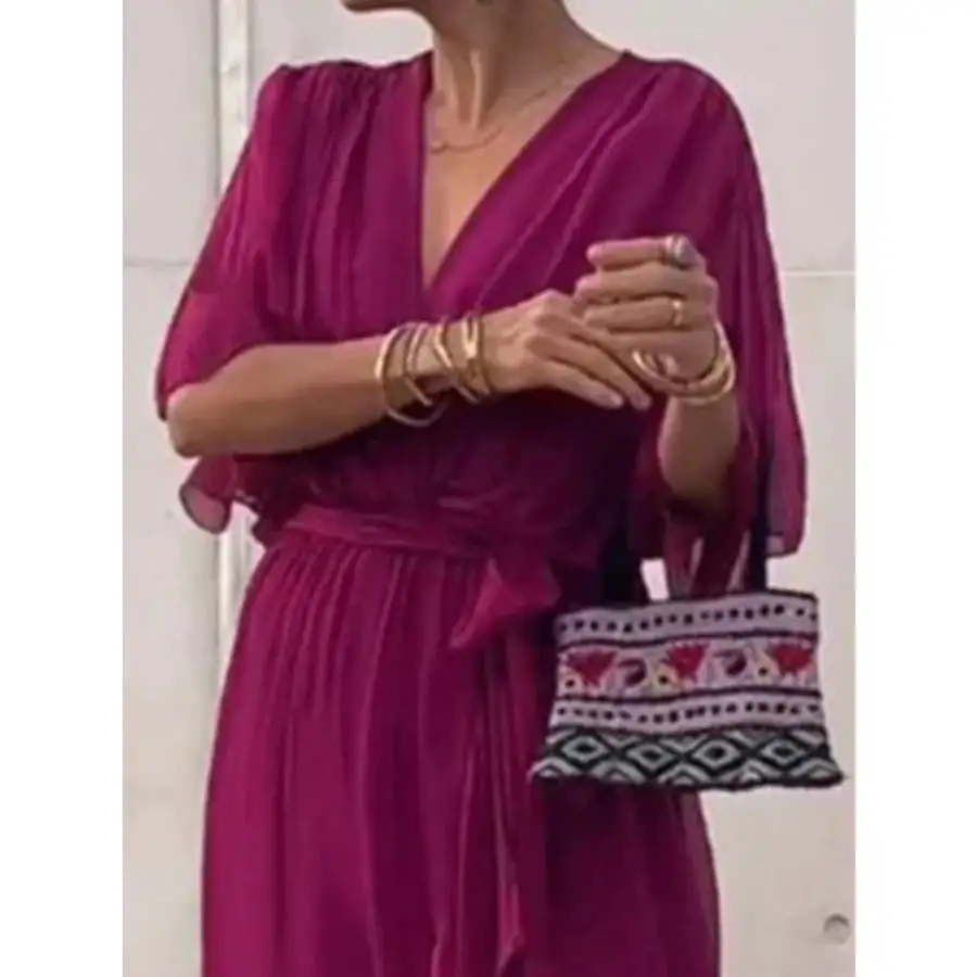 Full Size Flowy Tie Front Midi Dress with Flutter Sleeves Plus Size