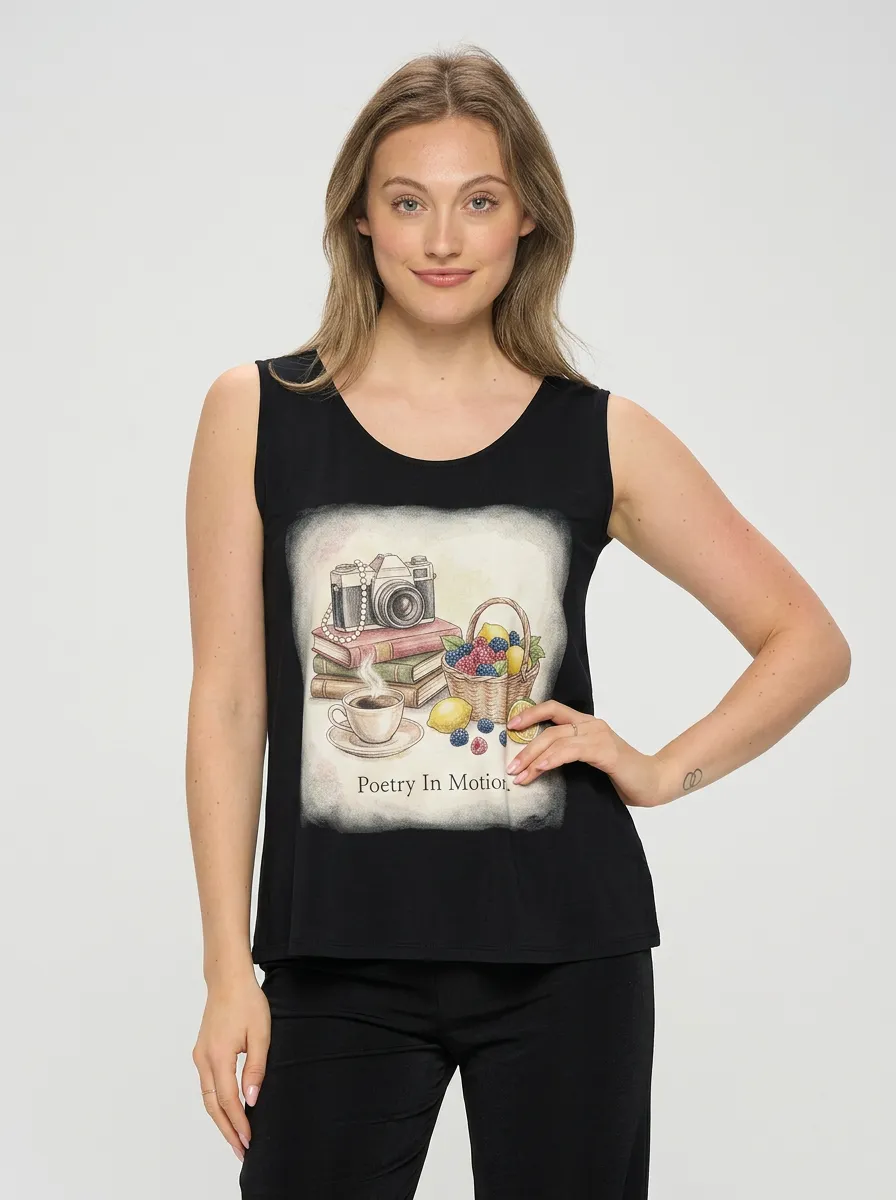 Women's Photography Book Fruit Coffee Printed Tank Top