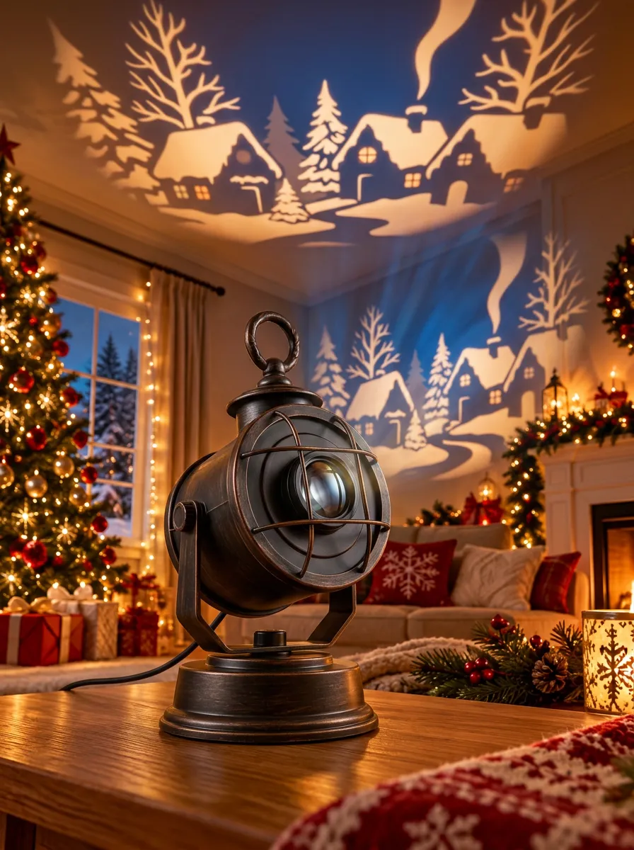 Snowy Village Scene Christmas LED Light Projector