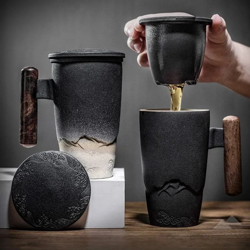 Thermal Mugs With Wood Handle Lid And Infuser