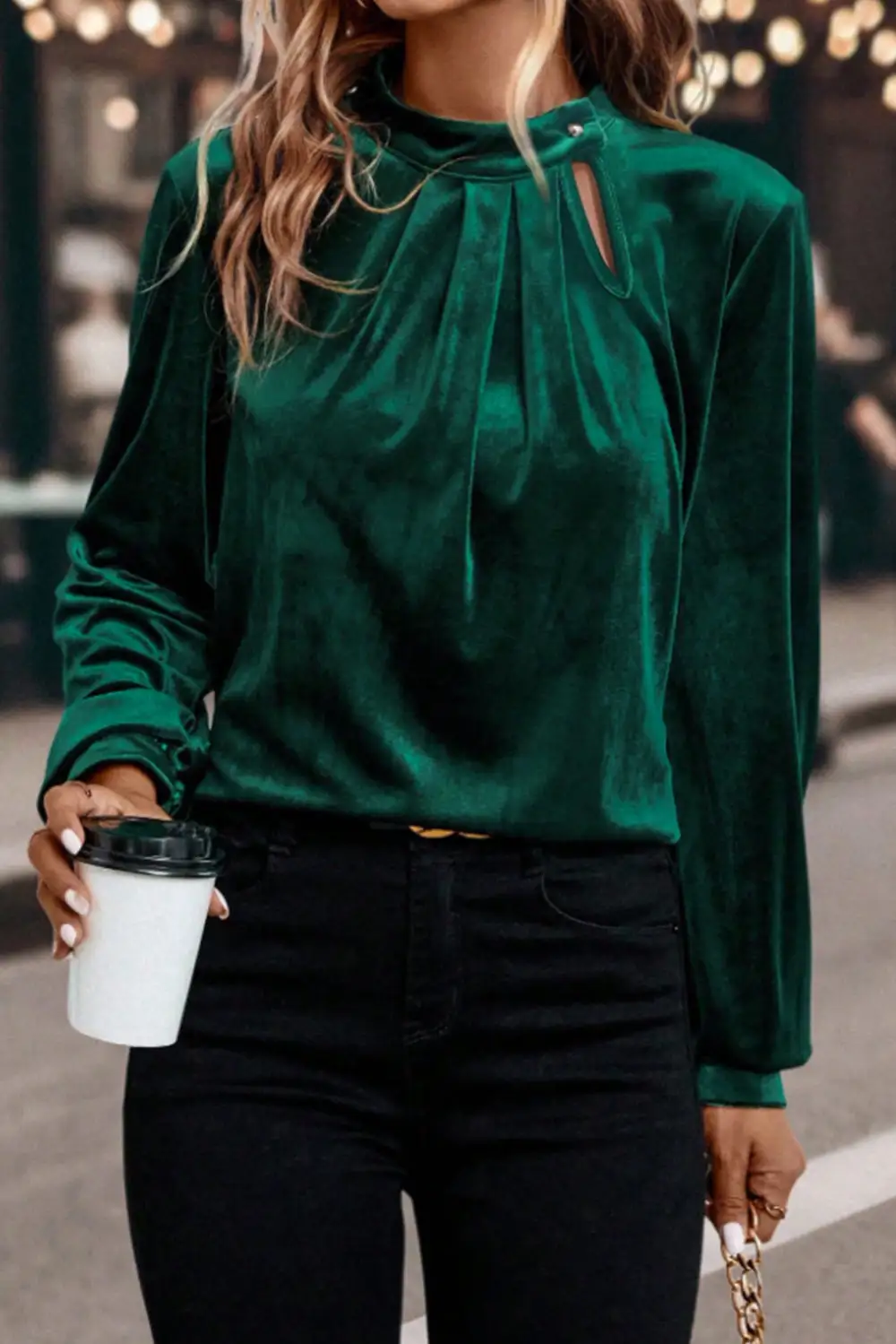 Button Front Long Sleeve Asymmetric Hem Blouse