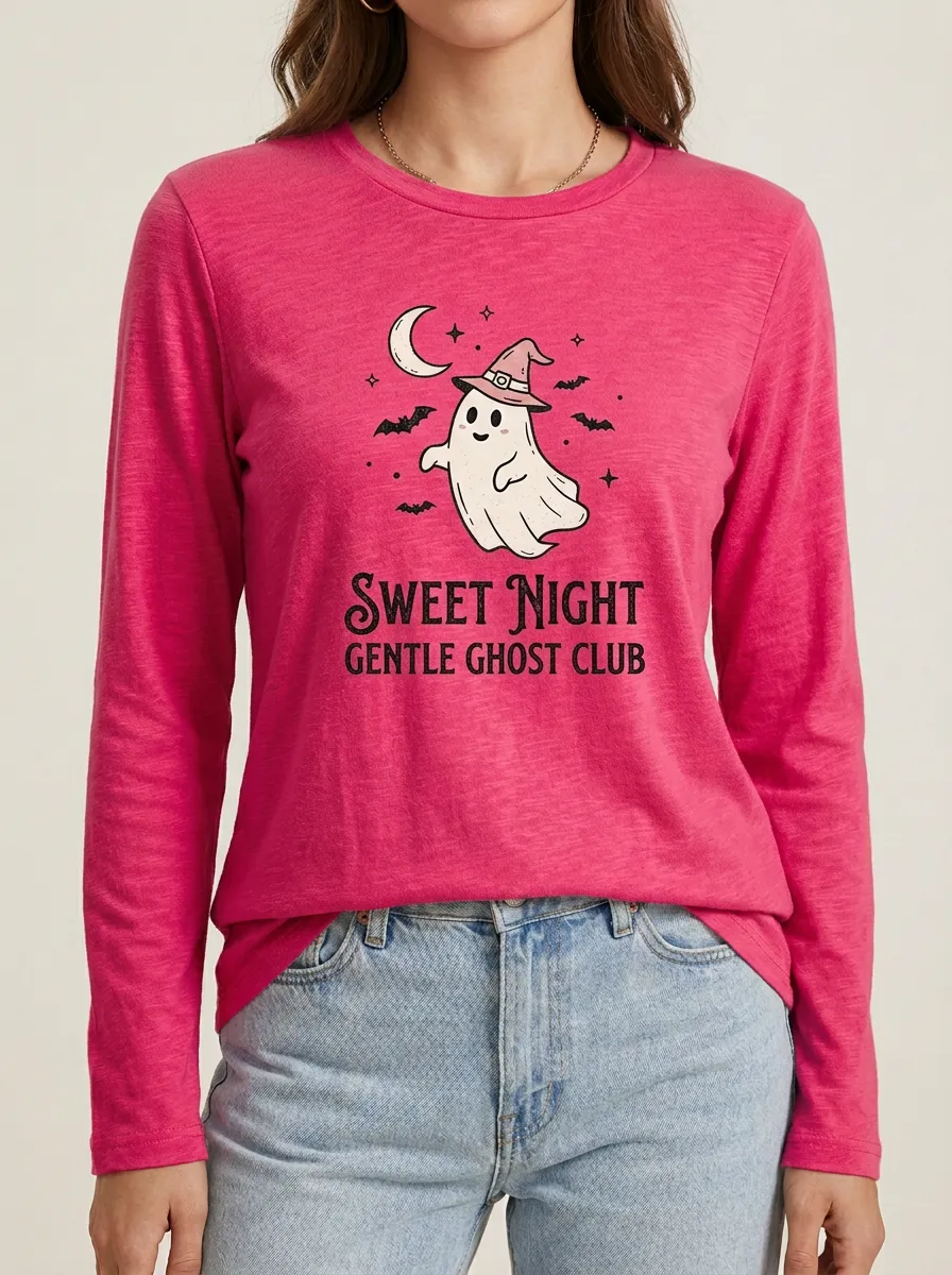 Ghost Moon Witch Halloween Cotton Linen Long Sleeve Top