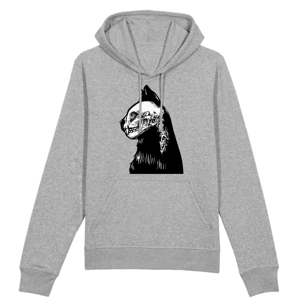 Skull Cat Graphic Pullover Hoodie