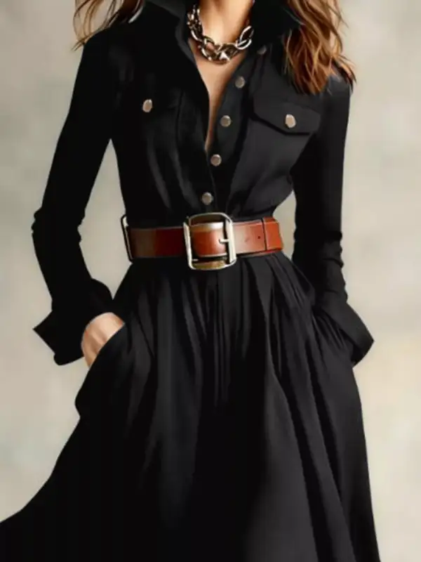 Button Front Long Sleeve Maxi Dress