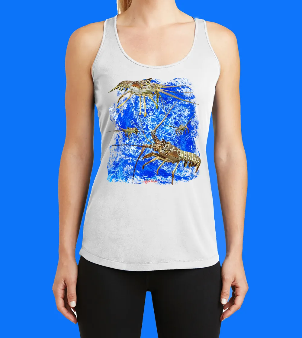 Lobster With Ocean Printed Racerback Tank Top