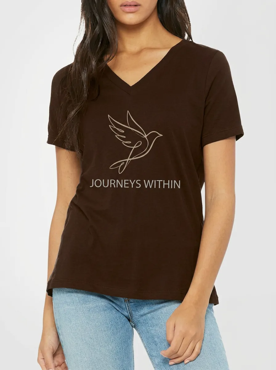 Women's Spiritual Journeys Within Bird Line Art Printed V-neck T-shirt