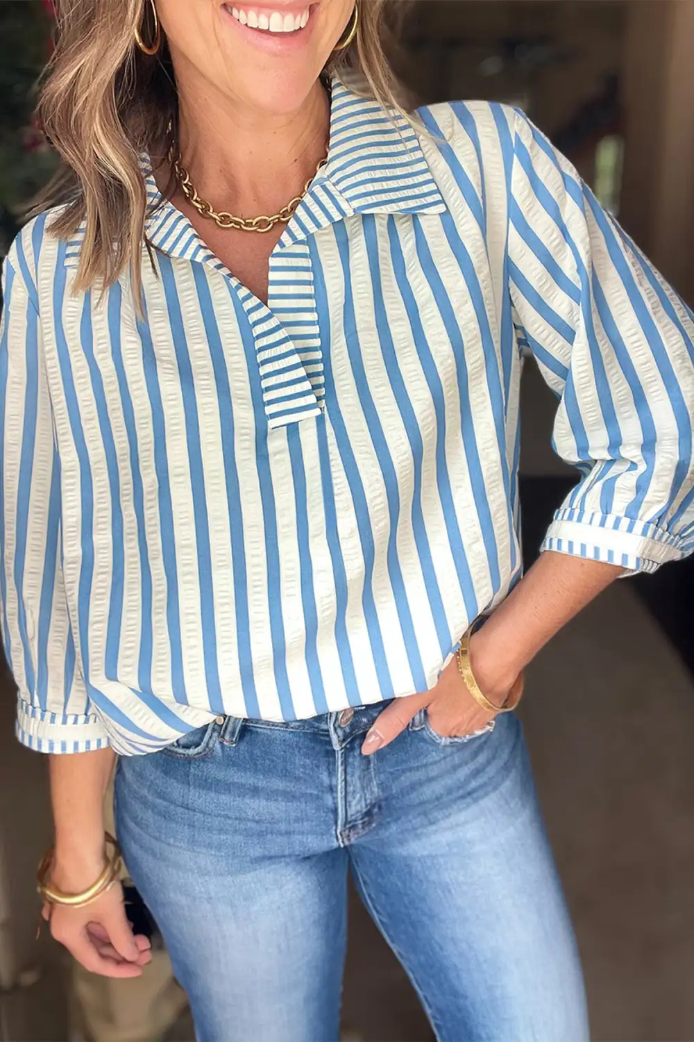 Collared Striped Blouse