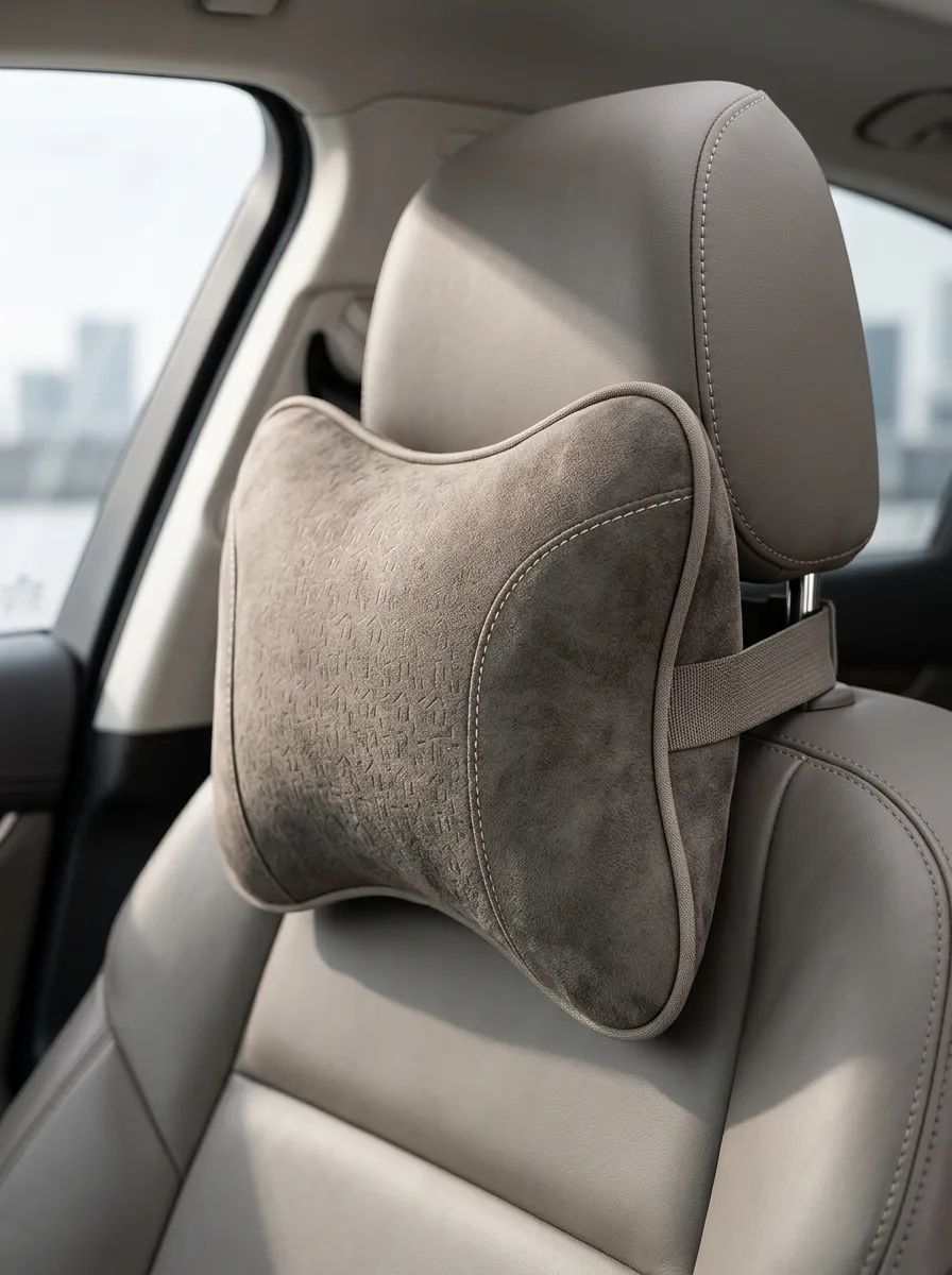 Neck-Support Suede-Look Embossed Car Neck Support Pillow