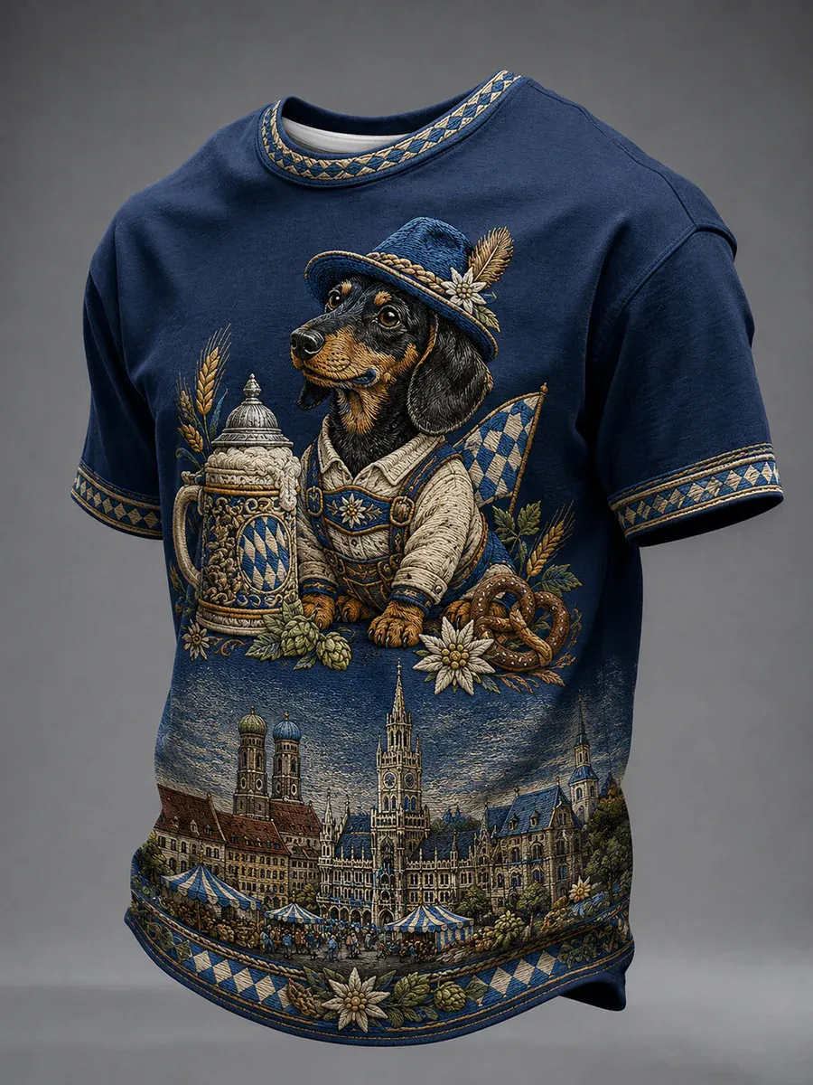 Verkauf 50% Herren-Oktoberfest-T-Shirt aus München mit Dackelmotiv