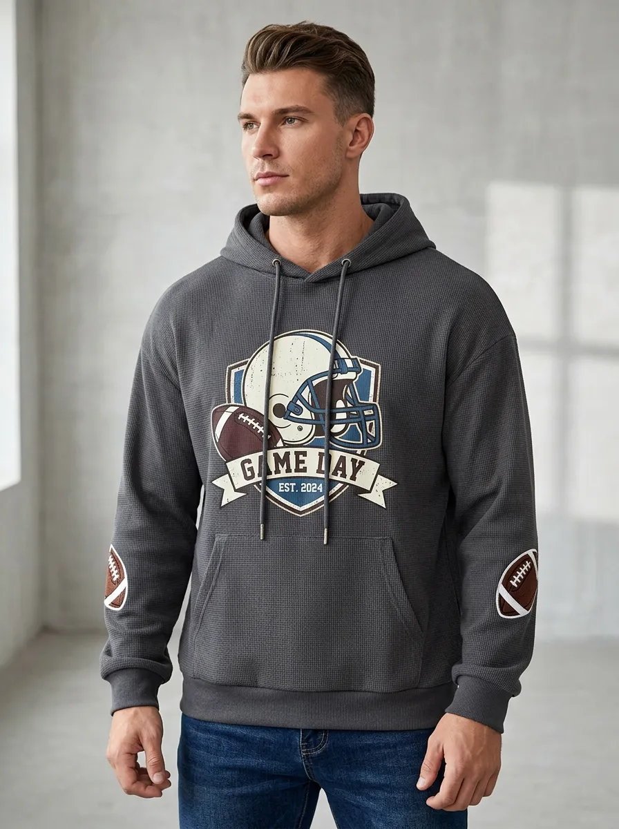 Men's American Football Lover Game Day Helmet Waffle Hoodie
