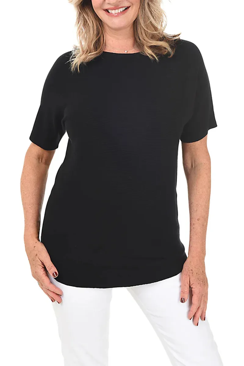 Button-Back Short Sleeve Sweater