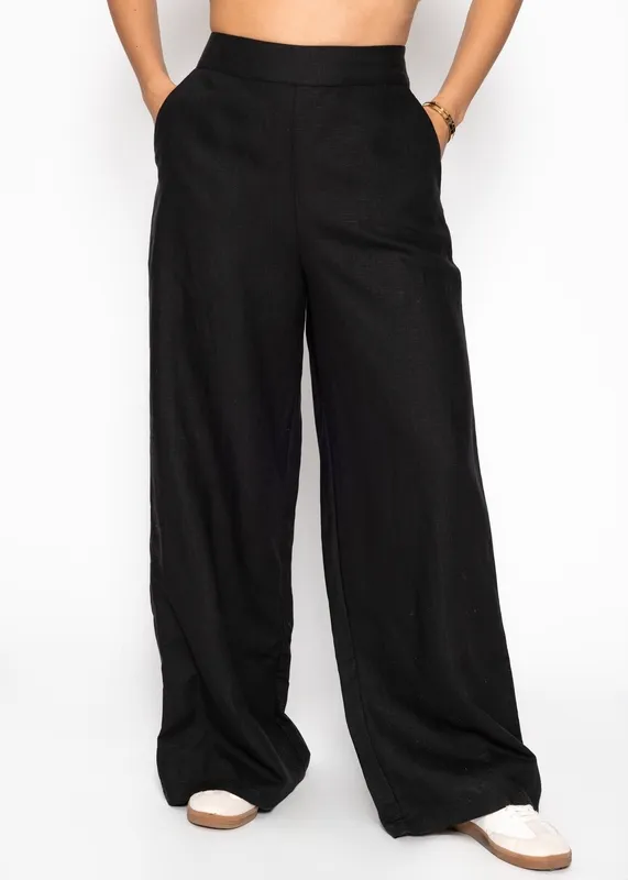 Black Linen Straight Pants