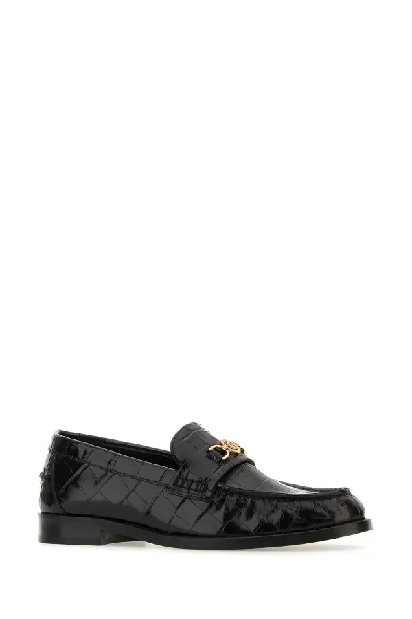 Crocodile Embossed Leather Accent Loafers