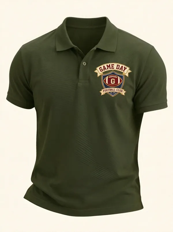 Men's American Football Game Day Shield Printed Polo Shirt