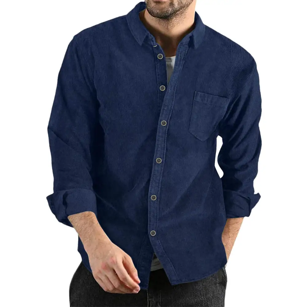 Men's Elegant Cord Shirt With Practical Chest Pocket