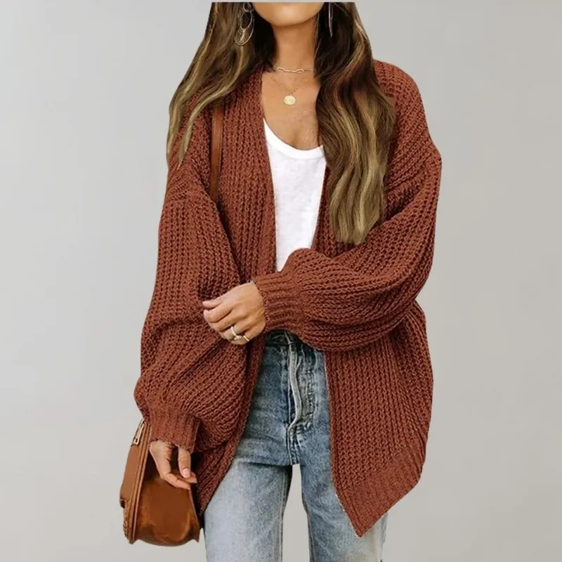 Relaxed Fit Knit Open Front Cardigan