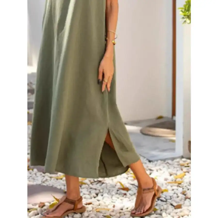 Full Size Side Slit Sleeveless Midi Dress Plus Size
