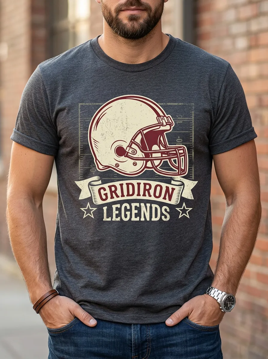 Men's Football Lover Gridiron Legends Helmet Printed T-Shirt