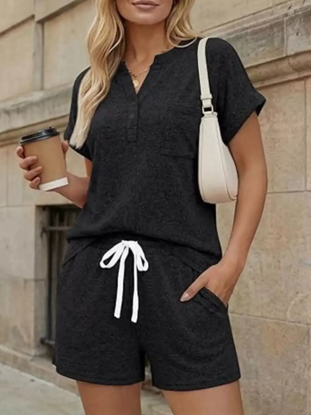 Basic Short Sleeve Top Shorts Set