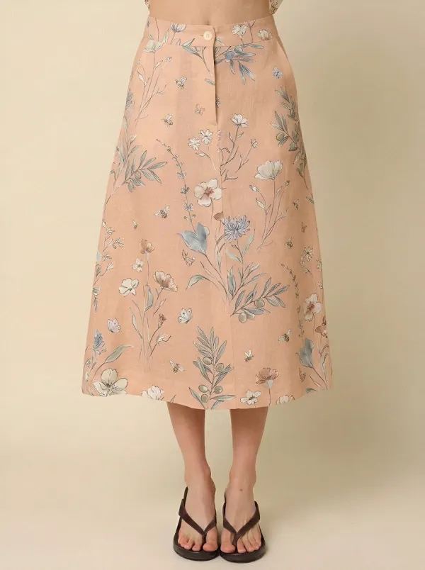 Women's Botanical Garden Bee Butterfly Printed A-line Skirt