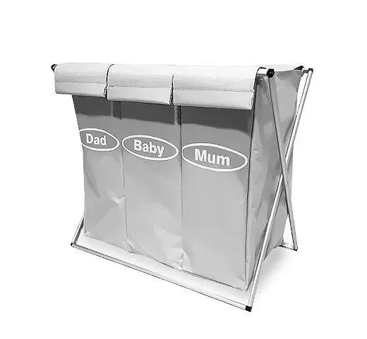 Foldable Lidded Rectangular Three-Compartment Laundry Sorter
