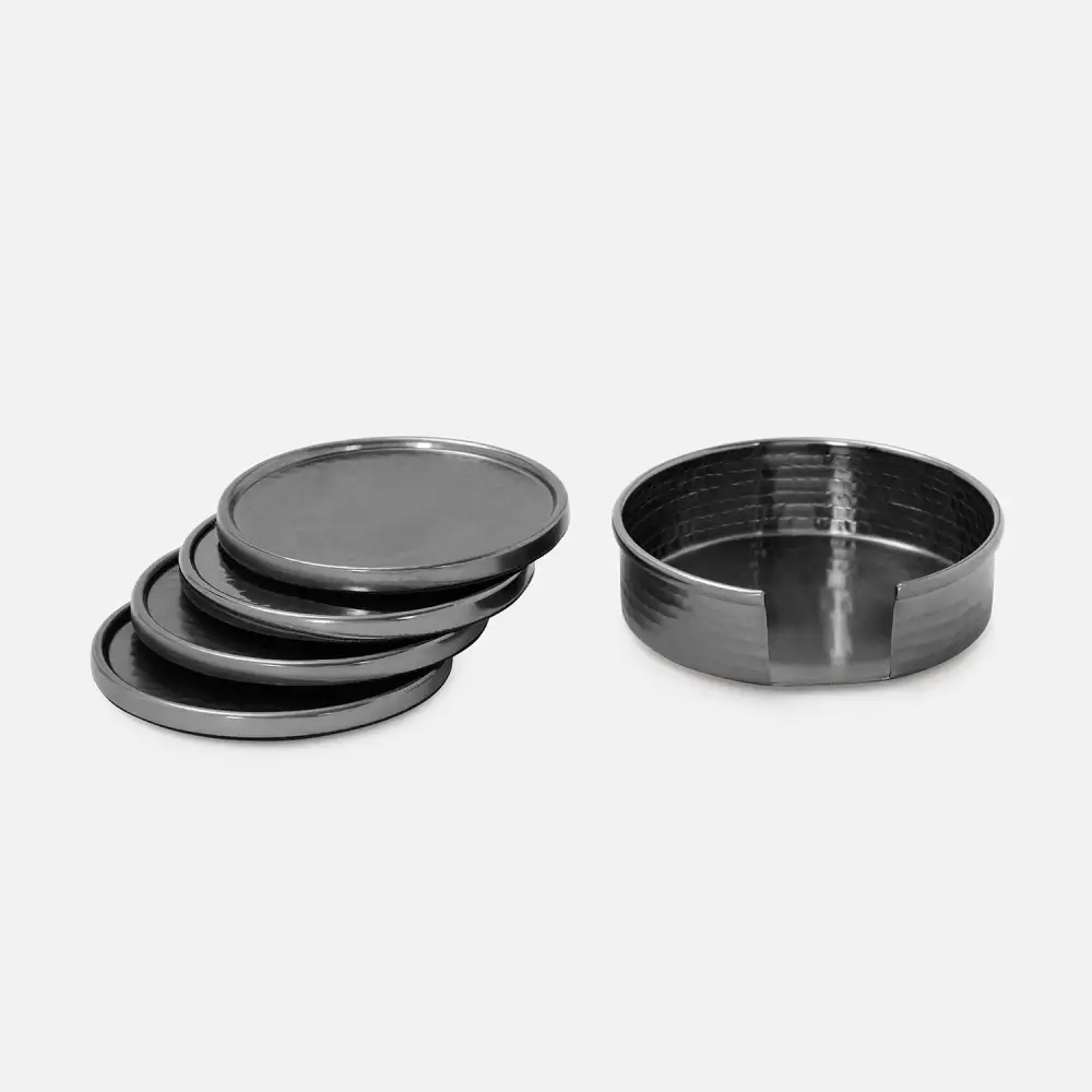 Hammered Metal Coaster Stand Set
