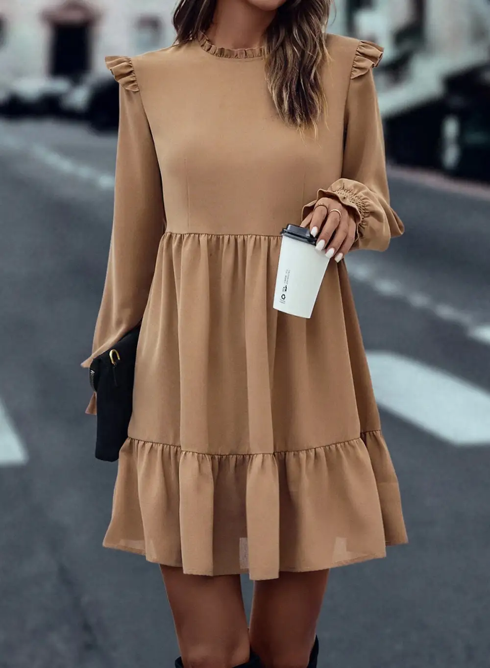Low Key Ruffle Trim Tiered Tie Detail Mini Dress