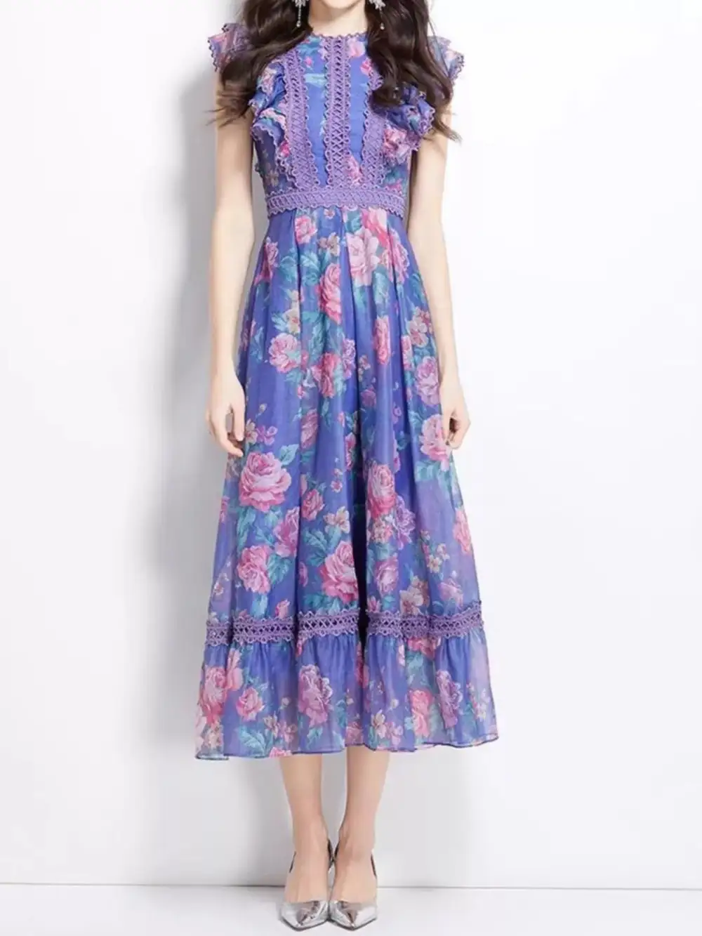 Sleeve Ruffle Sleeve Midi Dress
