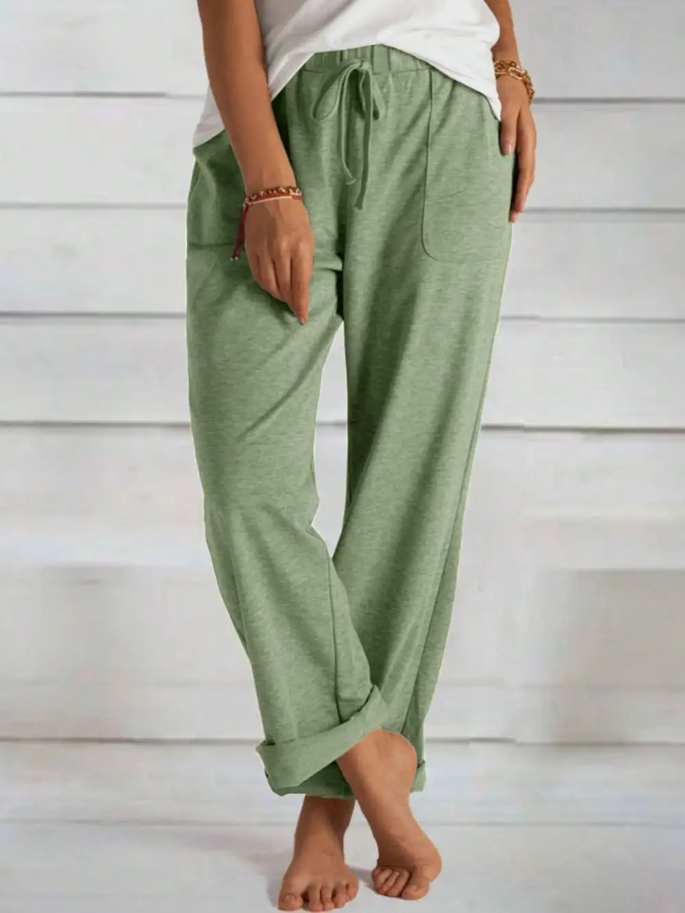 Relaxed Tied Wide Leg Pants With Pocket