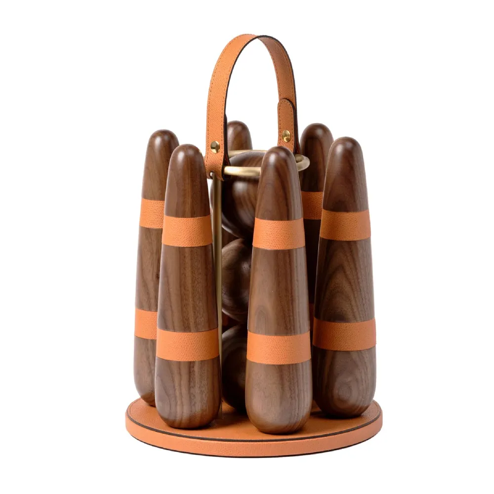 Walnut Wood Bowling Set
