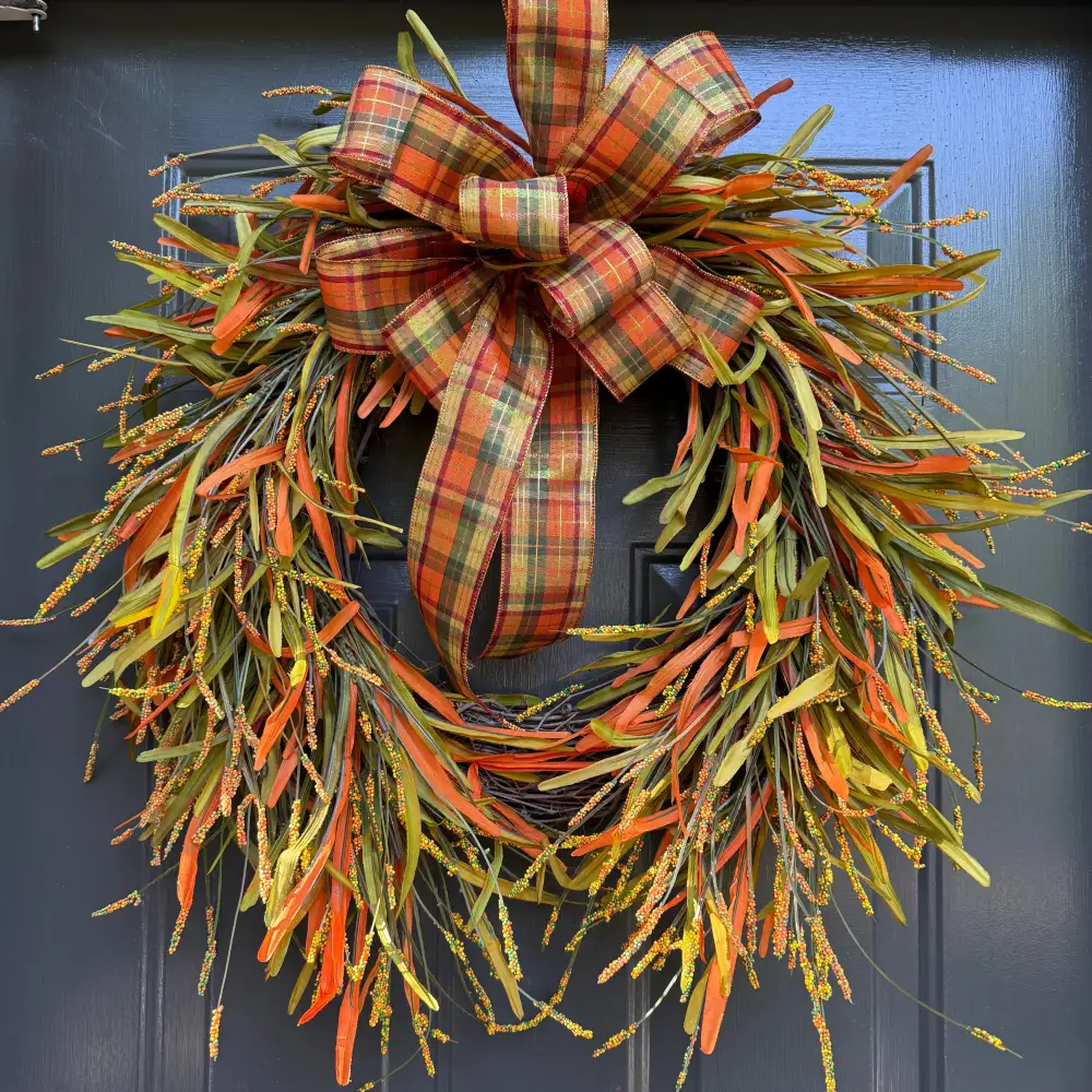 Rustic Harvest Plaid Bow Wreath
