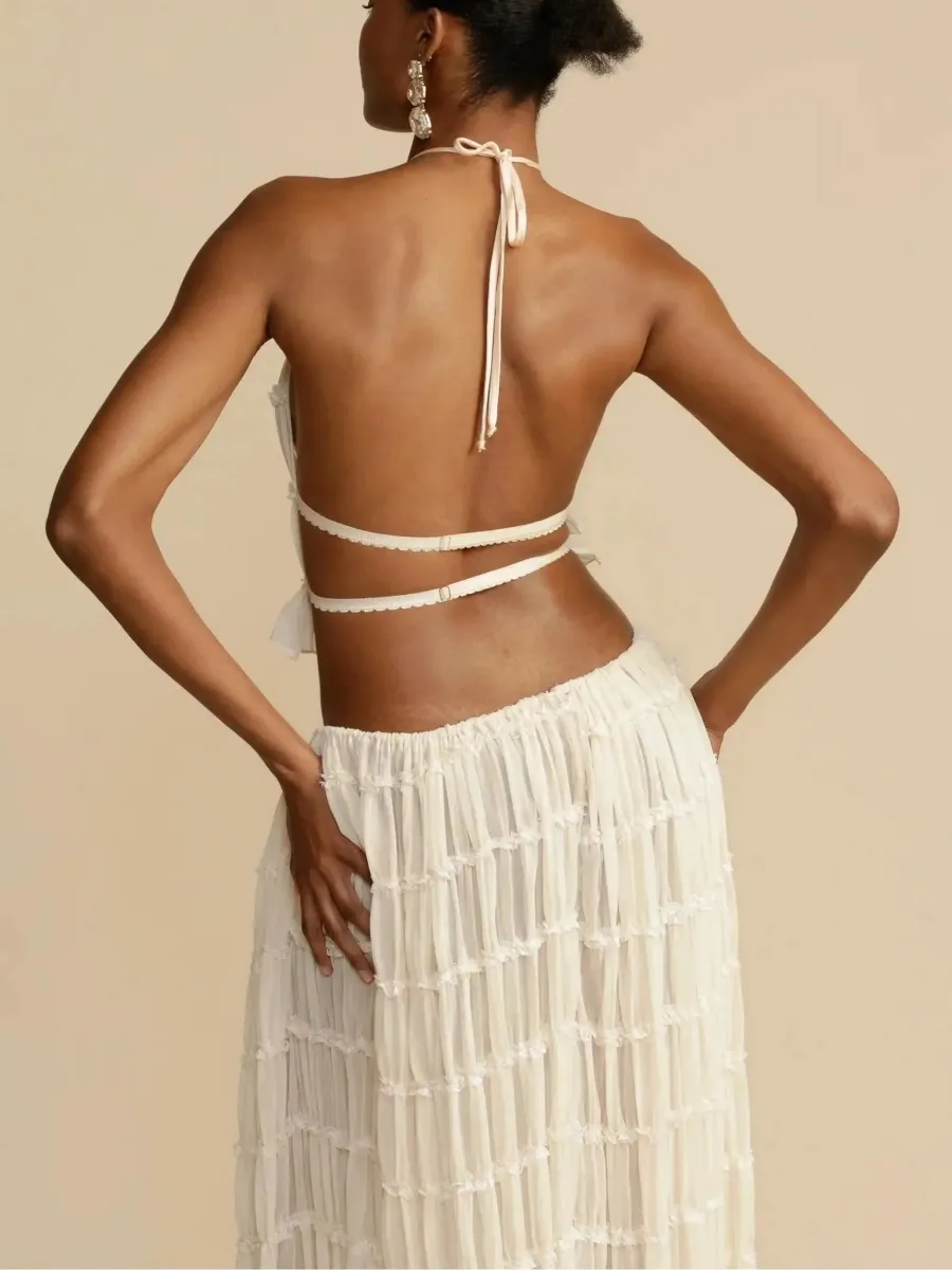Ariana  Tiered Chiffon Halter Two-Piece Maxi Set