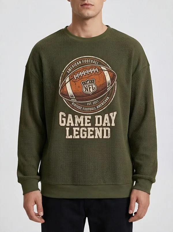 Men's American Football Game Day Legend Printed Waffle Sweatshirt