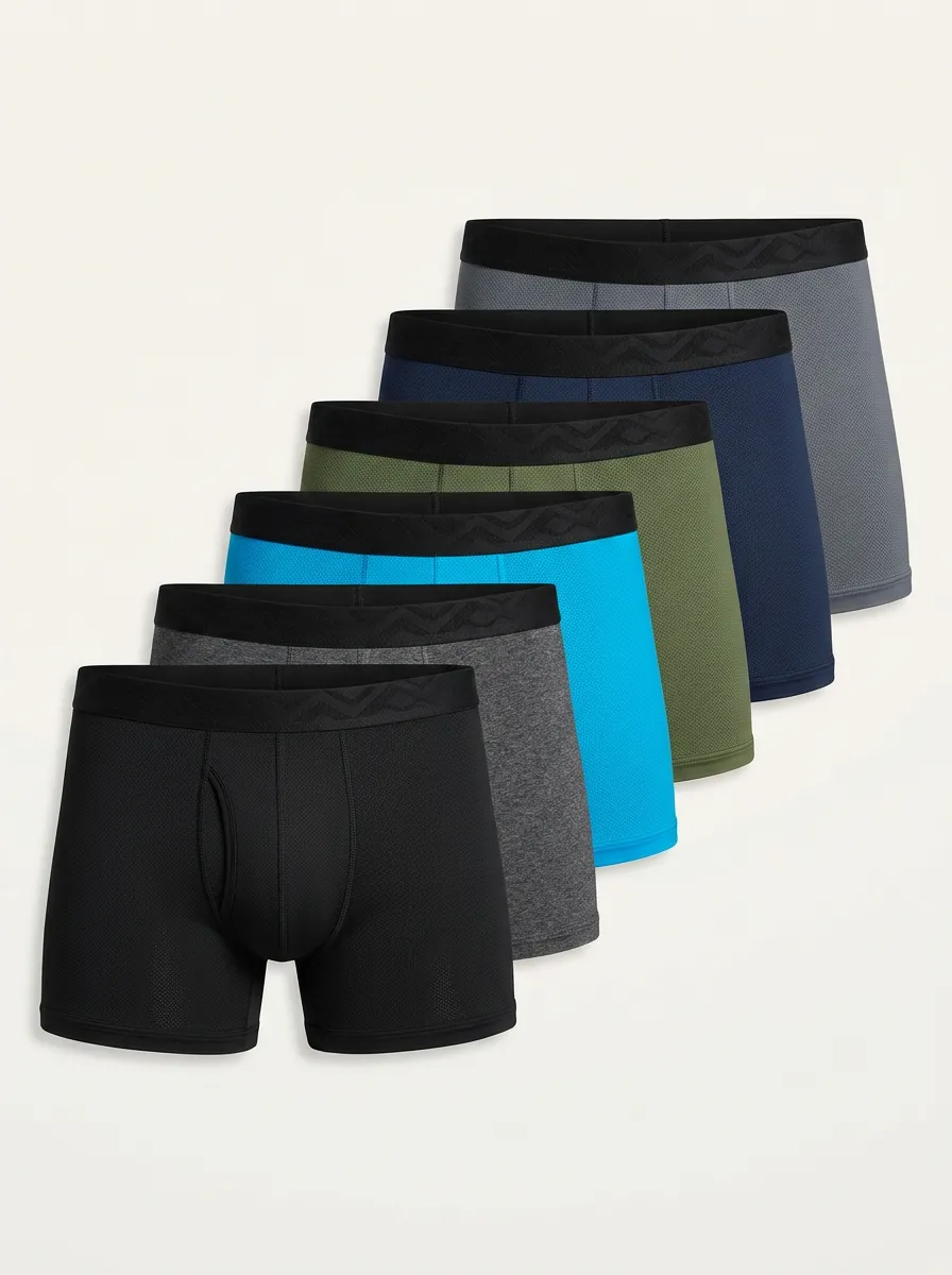 Men's Solid Pattern Breathable Geometric Pattern 6-Pack Boxer Briefs