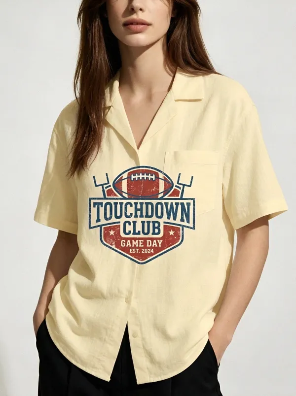 Women's Football Fan Touchdown Club Game Day Printed Shirt