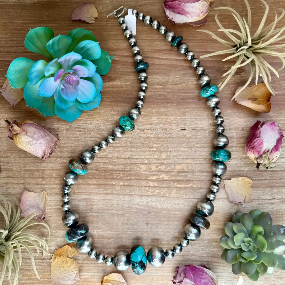 Beaded Statement Turquoise Sterling Silver Necklace