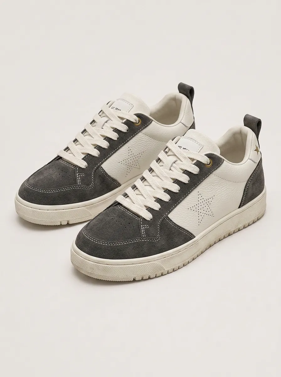 Men's Casual Star Perforated Suede Leather Printed Sneakers