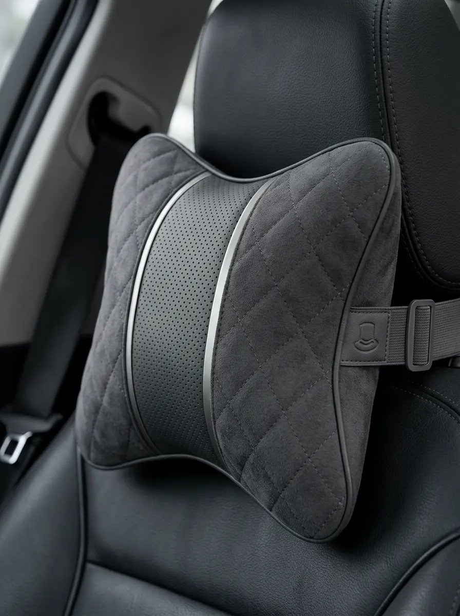 Neck-Support Perforated Quilted Suede-Look Car Neck Support Pillow
