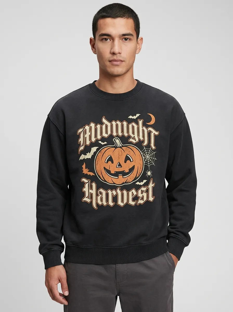 Men's Halloween Midnight Harvest Pumpkin Bat Sweatshirt