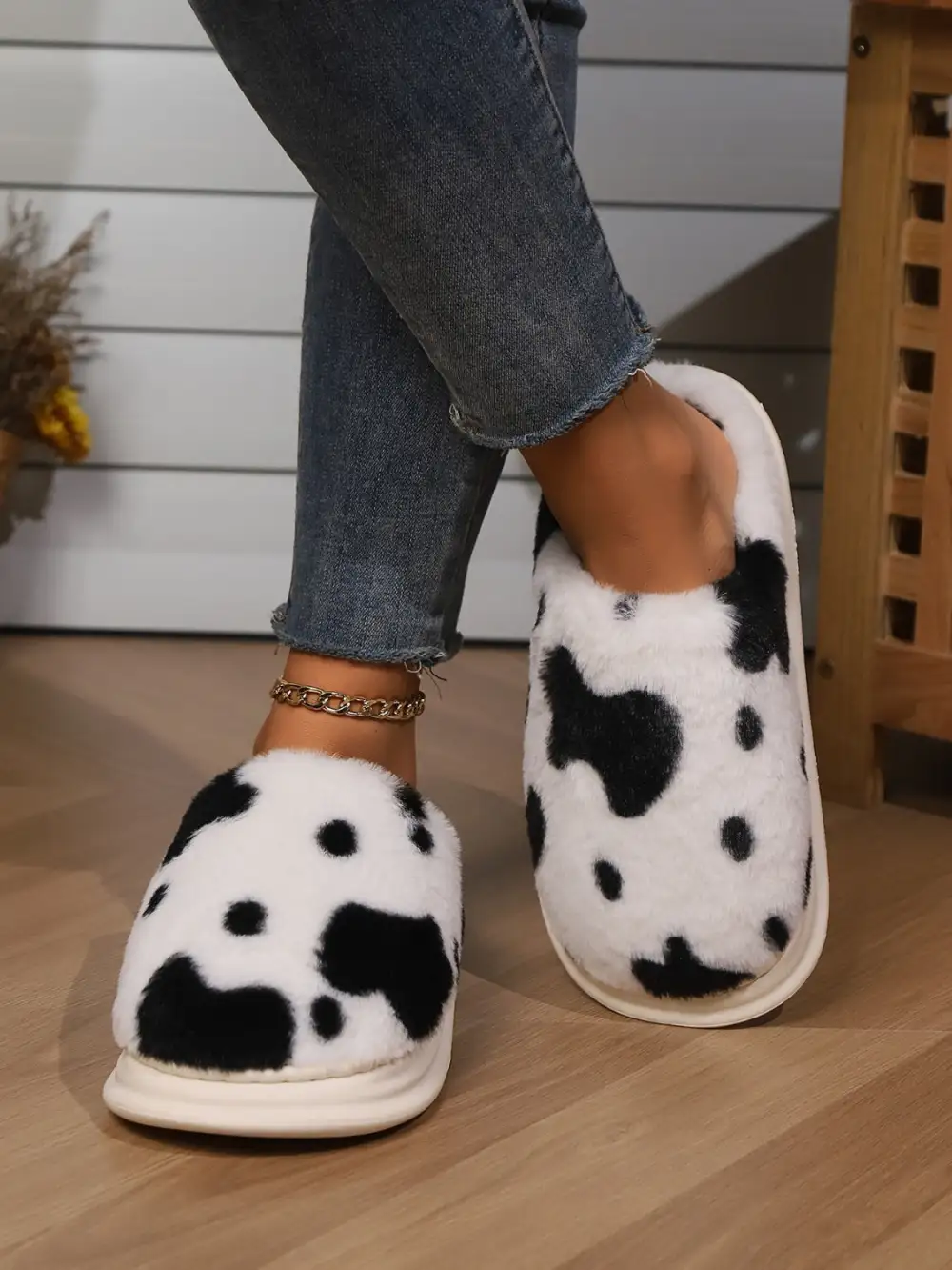 Print Faux Slippers
