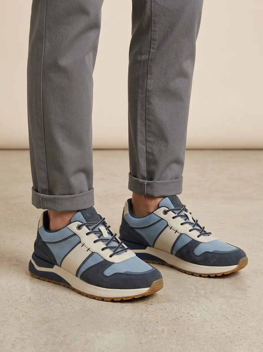 Men's Casual Suede Mesh Colorblock Print Sneakers