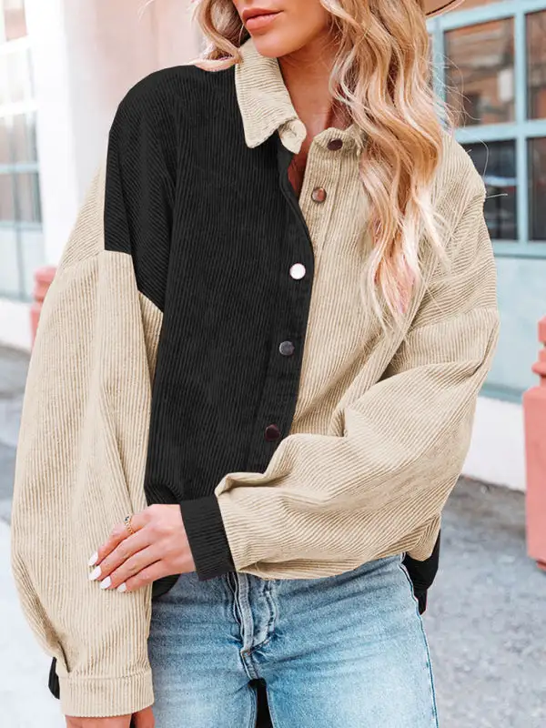 Collared Corduroy Relaxed Pocketed Jacket