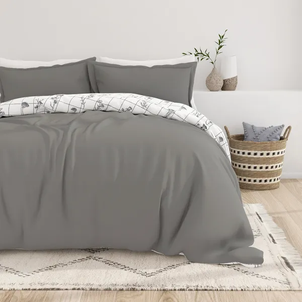 Flower Field Pattern Reversible Duvet Cover Set