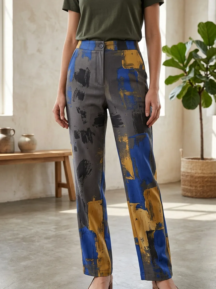 Women's Abstract Brushstroke Printed Trousers