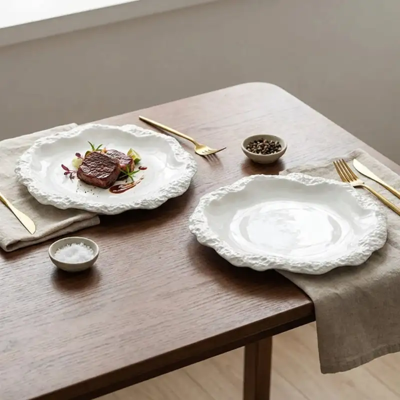 Ceramic Dinner Plates With Textured Rim