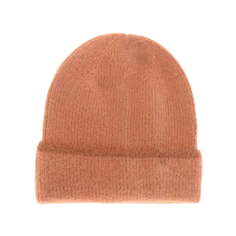 Soft Feather Yarn Striped Cuff Beanie