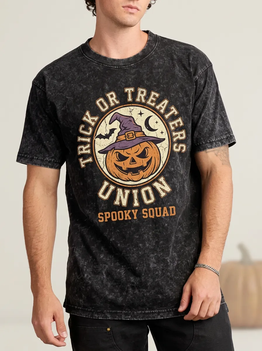 Men's Halloween Trick Or Treaters Pumpkin Witch Printed T-shirt