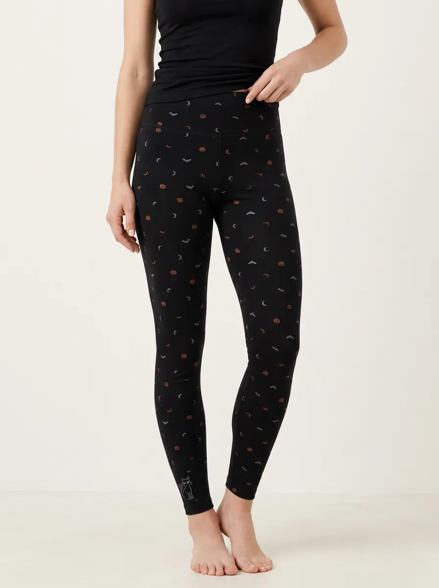 Women's Halloween Pumpkin Bat Moon Leggings